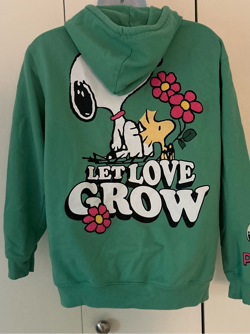 Peanuts cotton blend Snoopy Woodstock hooded sweatshirt front pocket S - Picture 9 of 9